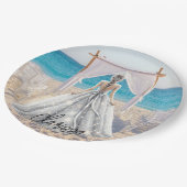 花嫁ウェディングデービーチ結婚式ファンシーガウンブライダル ペーパープレート (アングル)