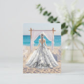 花嫁ウェディングデービーチ結婚式ファンシーガウンブライダル ポストカード (スタンド正面)