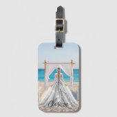 花嫁ウェディングデービーチ結婚式ファンシーガウンブライダル ラゲッジタグ (正面縦)