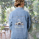 花嫁ウォーターカラーボホ素朴フローラデニム デニムジャケット<br><div class="desc">可愛シンプルい白と黒の花ミセス姓ジャンデザイン新婦のために！可愛い写真を撮結婚ったり、ブライダルシャワーやバチェロレッテで与えお嫁さまに向かう人にピッタリ。結婚式の小道具に素晴らしなるばかりか、いつまでも残る形見だ。かわいいトレンディー結婚フローラの白黒ミセス・ブライド・デニム・ジャケット。名前と日付を変結婚える！ミセスのセクションを変えもしても何か他の何か。そのフォントは花に合わせてクリーミーな白だ。</div>
