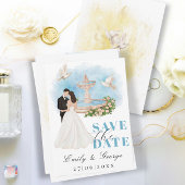 花嫁エレガントと花婿の噴水で日付を保存 招待状