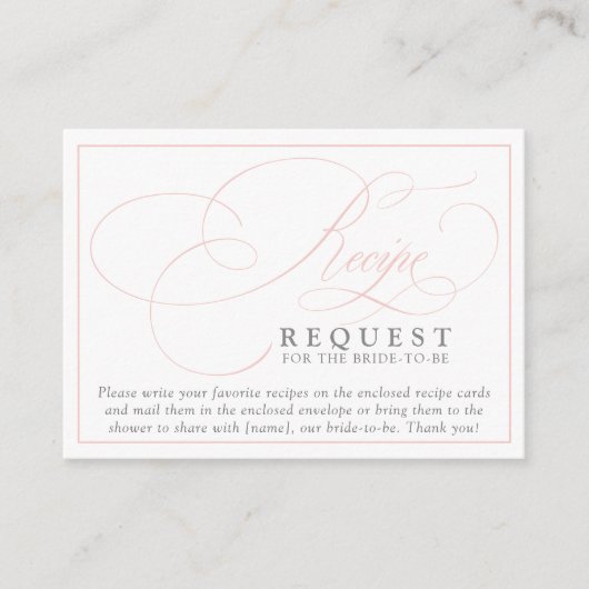 花嫁エレガントのためのピンクの書道レシピ エンクロージャーカード (正面)