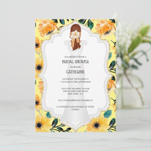 花嫁エレガントのドレ結婚スフローライエローデイジー 招待状 (スタンド正面)