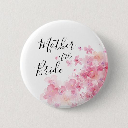 花嫁エレガントのピンクの水色フローラ母親 缶バッジ (正面)