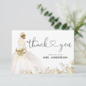 花嫁エレガントガウンドレス金ゴールドフローラブライダルシャワー サンキューカード (スタンド正面)