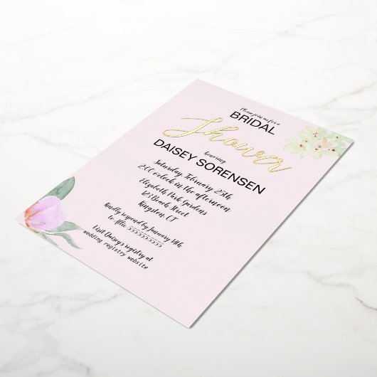 花嫁エレガントピンクと金ゴールドシャワーフォイル招待状 箔招待状 (回転した状態)