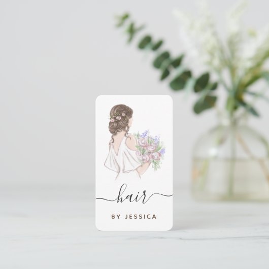 花嫁エレガントフローラ波形ヘアスタイル編みロゴ追加 名刺 (スタンド正面)