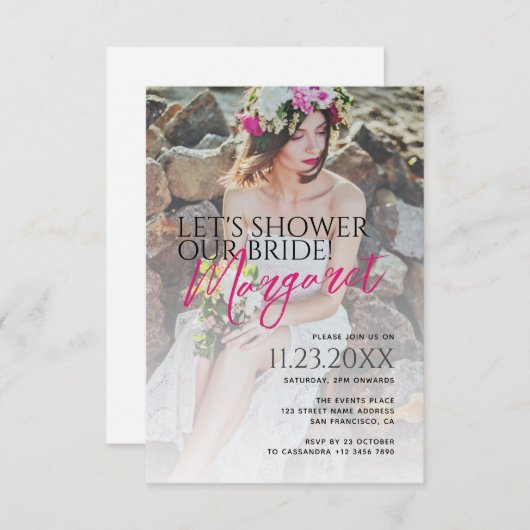 花嫁エレガントモダンの写真をシャワーで浴びよう 招待状 (正面/裏面)