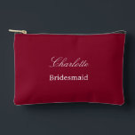 花嫁エレガント式バーガンディーアクセサリーポーチ アクセサリーポーチ<br><div class="desc">Bridesmaid Burgundy Accessories Pouch，ご注文の前にエレガント、オンラインのパーソナライズテンプレートを使用して、Bridesmaidの名前をパーソナライズしてください。パーソナル化テンプレートは、カートに追加する前に関連するデザインを適宜変更することにより、メイド・オブ・オーナー（花嫁付き添い人）などの他のゲストロール用に文字をパーソナライズするために容易に使用され結婚る。どのもし文字のフォントサイズも変更したい場合は、ご注文の前に「デザインツールを使って編集クリック」を「更に」に変更してカスタマイズ下さい。</div>