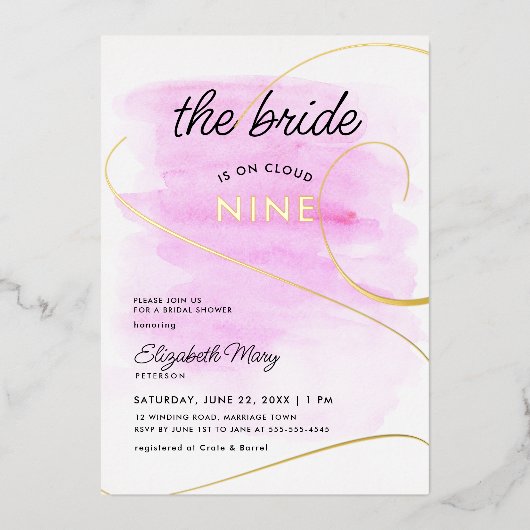 花嫁オンクラウド9水彩金ゴールドブライダルシャワー 箔招待状 (正面)