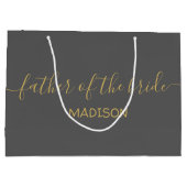 花嫁カスタムの父親の名前の金ゴールドスクリプトグレー ラージペーパーバッグ (裏面)