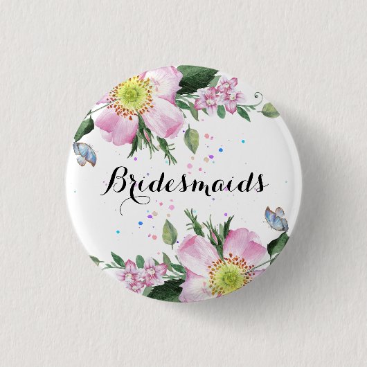 花嫁カラフル花白い背景 缶バッジ (正面)