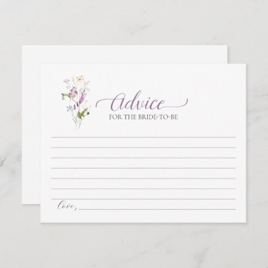 花嫁カード用の紫色のワイルドフラワーアドバイス エンクロージャーカード (正面/裏面)