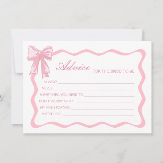 花嫁カード用ピンクボウブライダルシャワーアドバイス 招待状 (正面)