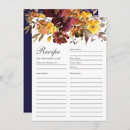 花嫁カード用ブルゴーニュ燃えオレンジフローラレシピ サンキューカード (正面/裏面)