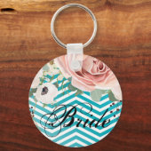 花嫁キーチェーンジオメトリックバラシェブロンティール(緑がかった色) キーホルダー (正面)