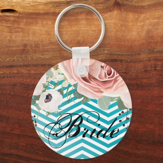 花嫁キーチェーンジオメトリックバラシェブロンティール(緑がかった色) キーホルダー (正面)