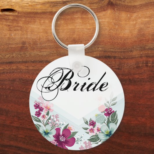 花嫁キーチェーントロピカルフラワーオンブルーグラデーション キーホルダー (正面)