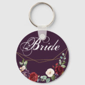 花嫁キーチェーンプラムパープルバラ金ゴールド幾何学的F キーホルダー (正面)