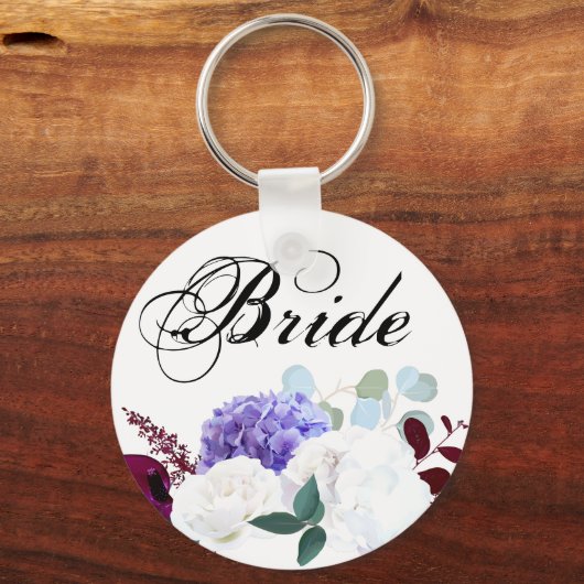 花嫁キーチェーンラベンダーハイビスカスオンホワイト キーホルダー (正面)