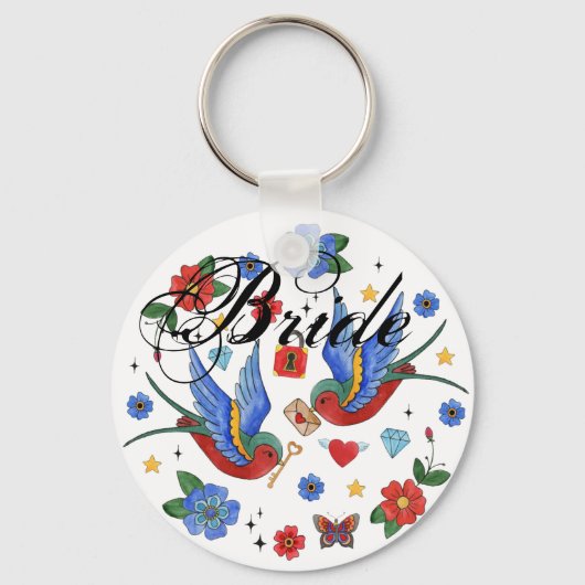 花嫁キーチェーン伝統的バードタトゥースパロービ キーホルダー (正面)