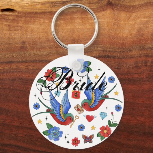 花嫁キーチェーン伝統的バードタトゥースパロービ キーホルダー (正面)