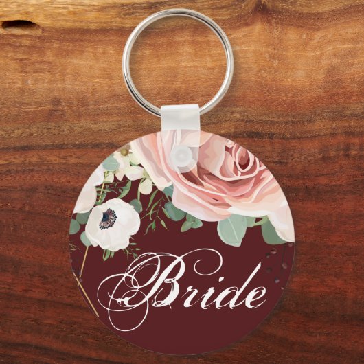 花嫁キーチェーン幾何学的ガーデンバラワインブルゴーニュ キーホルダー (正面)