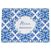 花嫁ギフトイタリアンブルーパーソナライズされたタイル ラージペーパーバッグ (正面)