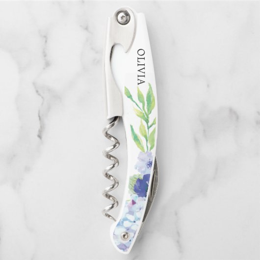 花嫁ギフトコルクねじ – 青あじさい ソムリエナイフ (正面)