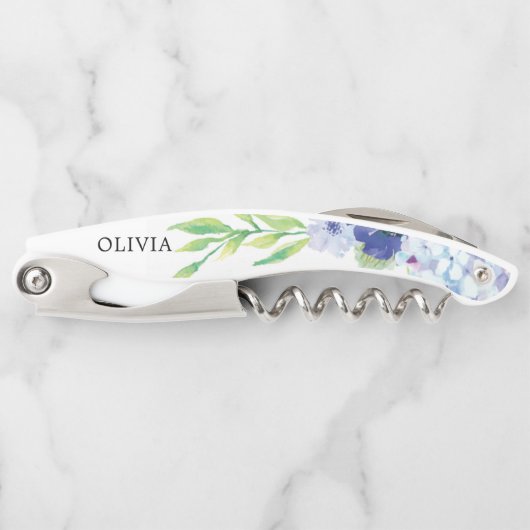 花嫁ギフトコルクねじ – 青あじさい ソムリエナイフ (正面)