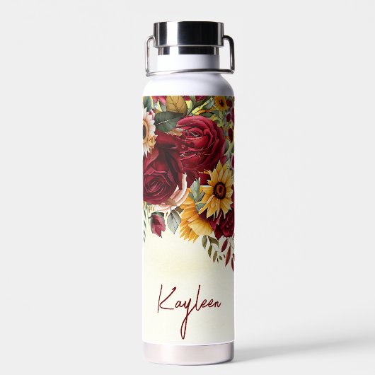花嫁ギフトバーガンディバラひまわりカスタム花 ウォーターボトル (背面)