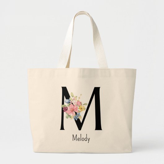 花嫁ギフトワイルドフラワーアルファベットMトートバッグ ラージトートバッグ (正面)