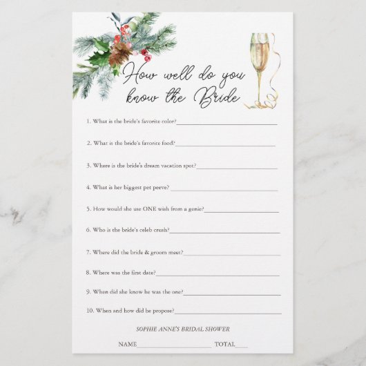 花嫁クリスマスゲームを知っている冬のブライダルシャワー (正面)