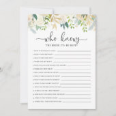 花嫁グリッターゲームを知っている牡丹ブライダルシャワー 招待状 (正面)