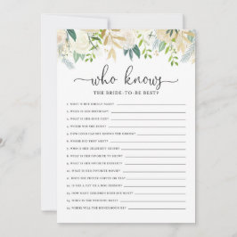 花嫁グリッターゲームを知っている牡丹ブライダルシャワー 招待状