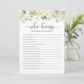 花嫁グリッターゲームを知っている牡丹ブライダルシャワー 招待状 (スタンド正面)