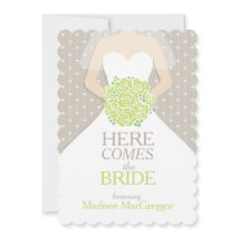 花嫁グリーンブーケグラフィックブライダルシャワー招待状