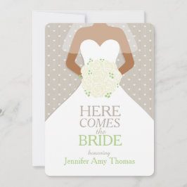 花嫁グリーンホワイトローゼブーケブライダルシャワー 招待状