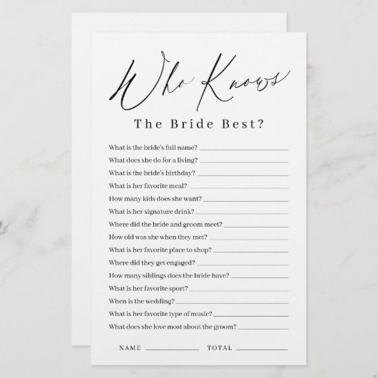 花嫁ゲームを知っているミニマ最高のリスト (正面/裏面)