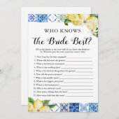 花嫁ゲームを知っている青いタイル最高ののレモン 招待状 (正面/裏面)