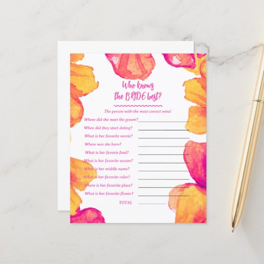 花嫁シャワーのゲームを知っている人 (正面/裏面インサイチュ)