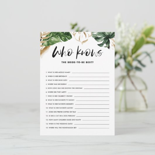 花嫁シャワーのゲームカー最高のドを知っている熱帯 エンクロージャーカード (スタンド正面)