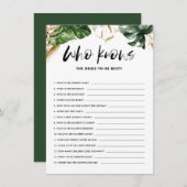 花嫁シャワーのゲームカー最高のドを知っている熱帯 エンクロージャーカード (正面/裏面)