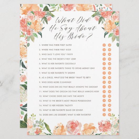 花嫁シャワーゲームについて彼は何と言った 招待状 (正面/裏面)