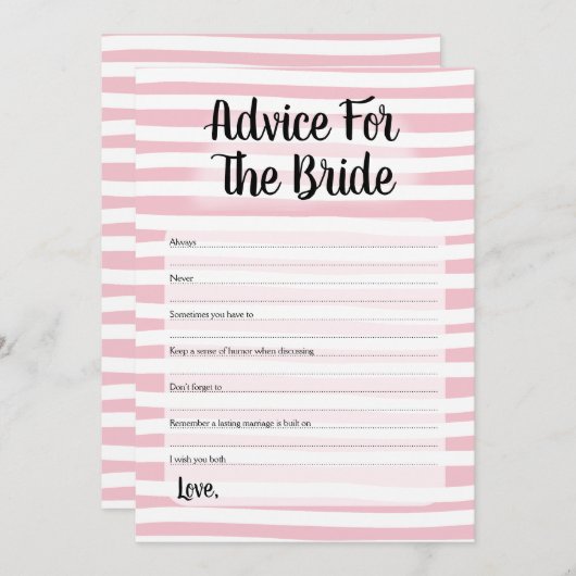 花嫁シャワーゲームピンクホワイト用アドバイス アドバイスカード (正面/裏面)