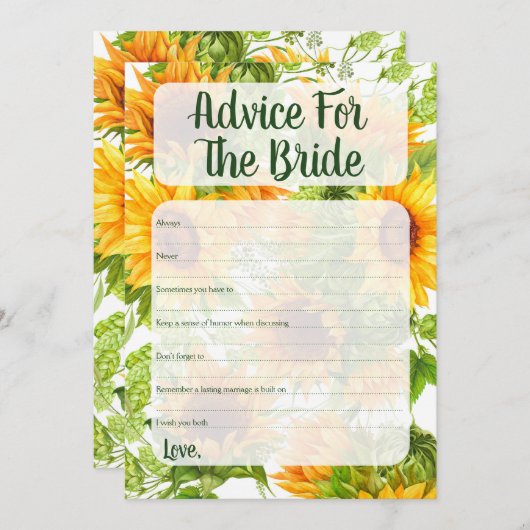 花嫁シャワーゲーム用ひまわりアドバイス アドバイスカード (正面/裏面)