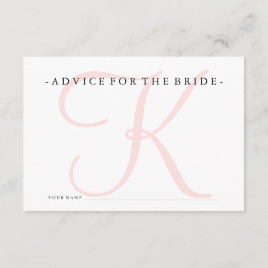 花嫁シャワーゲーム用ピンクモノグラムアドバイス アドバイスカード (正面)