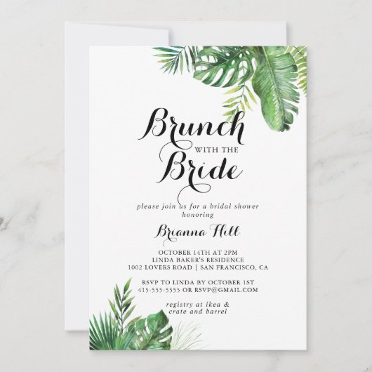 花嫁シャワー付き目的地のトロピカルブランチ 招待状 (正面)