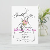 花嫁シルエットとピンクフローラブライダルシャワー 招待状 (スタンド正面)