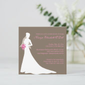 花嫁シルエット付きピンクの花ブライダルシャワー 招待状 (スタンド正面)